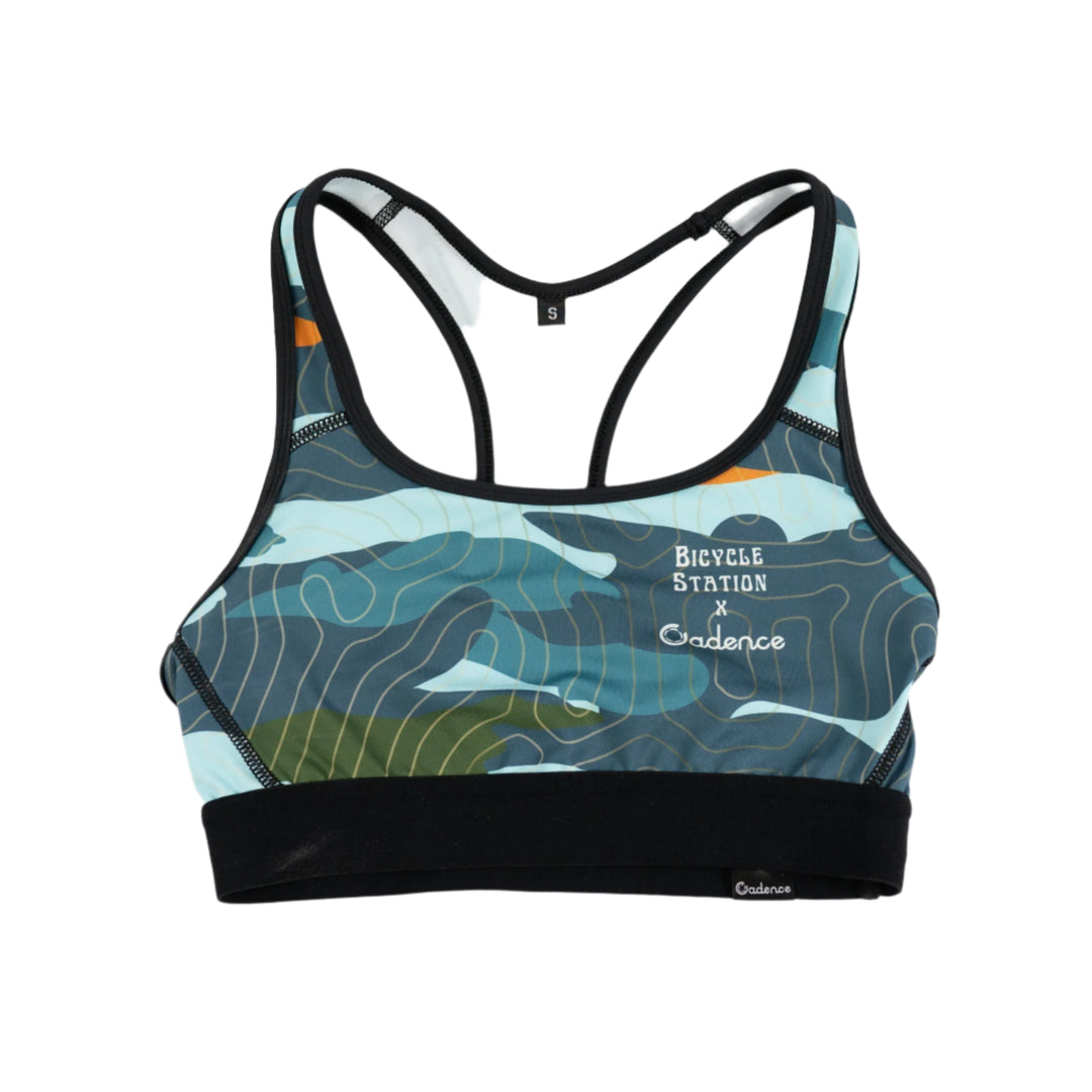 Cadence x Bicycle Station Sports Bra Blue Topo L The Bicycle Station The Bicycle Station