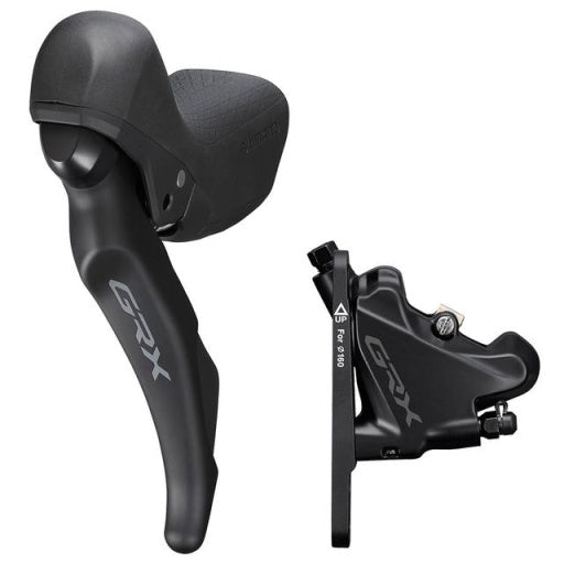 Shimano GRX ST-RX600 Shift/Brake Lever with BR-RX400 Hydraulic Disc Brake Caliper - Left/Front, 2x, Flat Mount Caliper, Black Shimano The Bicycle Station