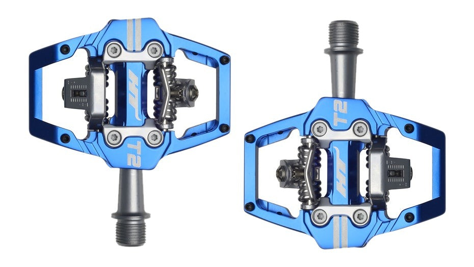 HT Components T2 Pedals - Dual Sided Clipless with Platform, Aluminum, 9/16", Royal Blue