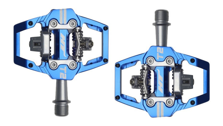 HT Components T2 Pedals - Dual Sided Clipless with Platform, Aluminum, 9/16", Royal Blue