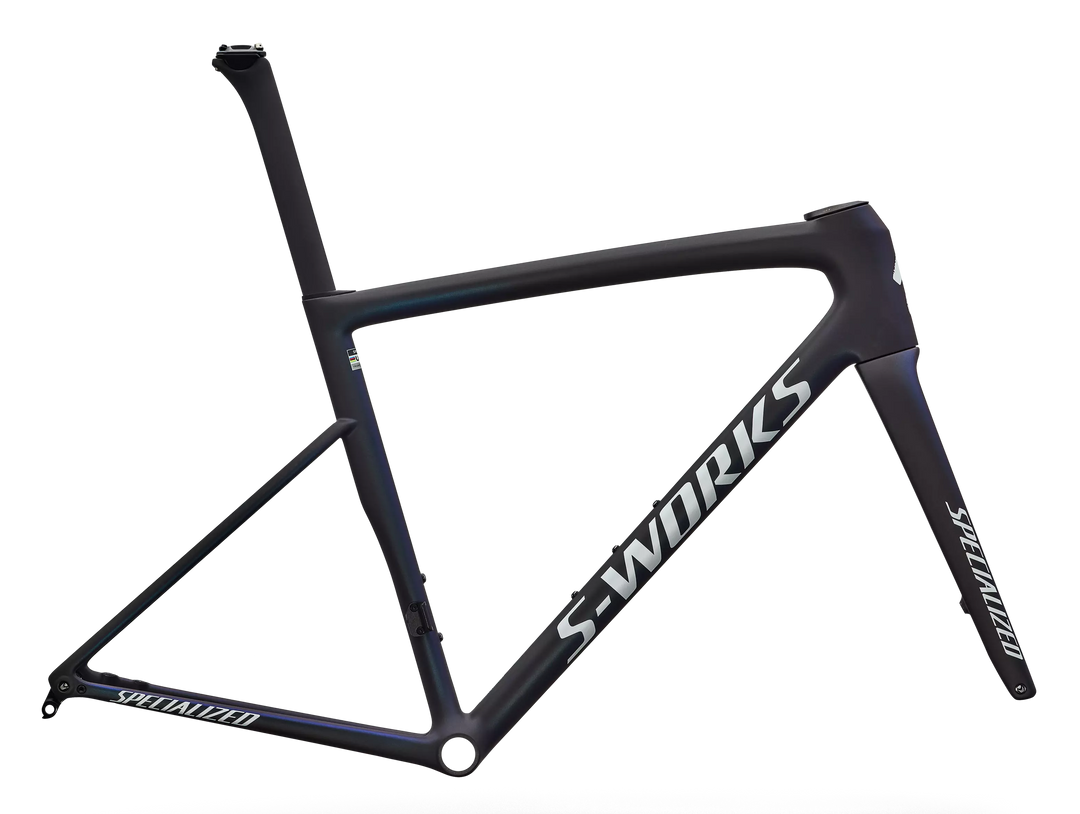 Specialized S-Works Tarmac SL8 Frameset Satin Carbon / Cyan to Blue Viavi Pearl Front Edge Fade / Metallic White Silver 56cm Specialized The Bicycle Station