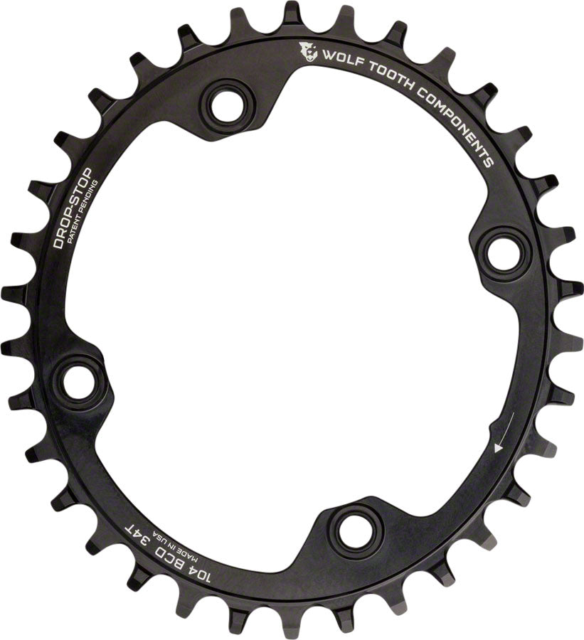 Wolf Tooth Elliptical 104 BCD Chainring - 34t, 104 BCD, 4-Bolt, Drop-Stop A, Black Wolf Tooth Components The Bicycle Station
