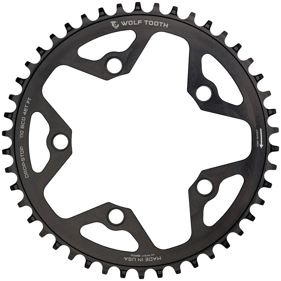 Wolf Tooth 110 BCD Cyclocross and Road Chainring - 42t, 110 BCD, 5-Bolt, Drop-Stop, 10/11/12-Speed Eagle and Flattop Compatible, Black Wolf Tooth Components The Bicycle Station