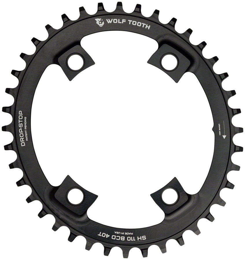 Wolf Tooth Elliptical Shimano 110 Asymmetric BCD Chainring - 40t, 110 Asymmetric BCD, 4-Bolt, Drop-Stop, For Shimano Cranks, Black Wolf Tooth Components The Bicycle Station
