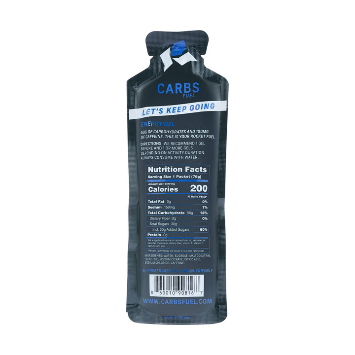 Carbs Fuel Caffeinated Original 50g Energy Gels Box of 12 Carbs Fuel The Bicycle Station