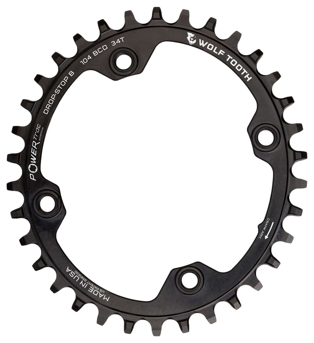 Wolf Tooth Elliptical 104 BCD Chainring - 34t, 104 BCD, 4-Bolt, Drop-Stop A, Black Wolf Tooth Components The Bicycle Station