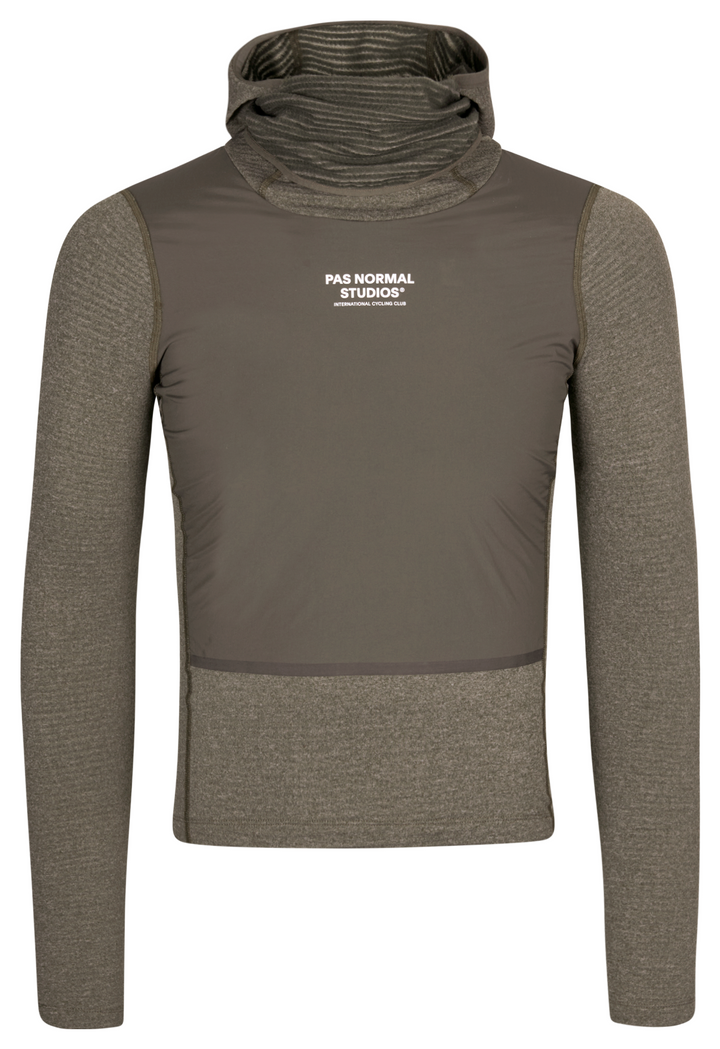 Pas Normal Studios Men's Thermal Hooded Windproof Baselayer Dark Stone front